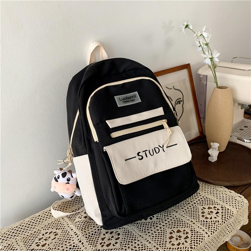 Fashion Contrast Color Women's Backpack Waterproof School Bags For Girls Large Capacity Students Bag Anti-theft School Backpack
