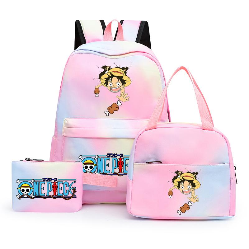 3Pcs/set Anime One Piece Anti-Theft Backpack Casual Daypack with Lunch Bag Pencil Case Back To School Daily Bookbag for Boy Girl Mochila Rucksack
