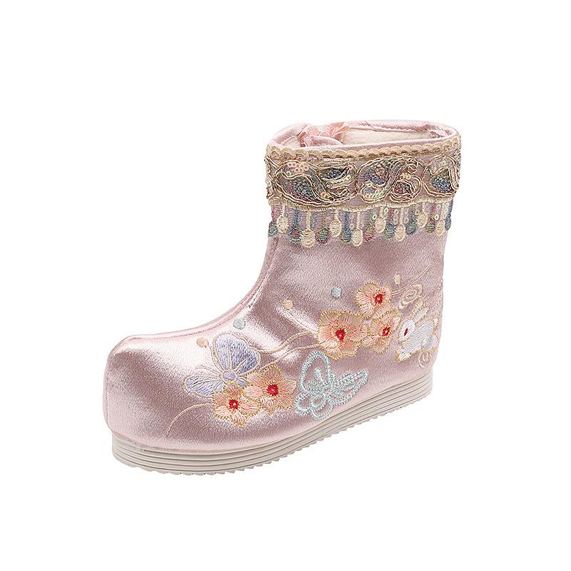 [Bunter Schmetterling] 2025 Winter neue Hanfu Stiefel Kinder Samtstiefel Chinesischer Stil bestickte Schuhe Antike Schneestiefel