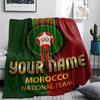 1PC Moroccan Football Crest Custom Name Patterned Flannel Blanket Suitable For All Seasons For Home Decor Warmth And Comfort Gifts Holiday Present