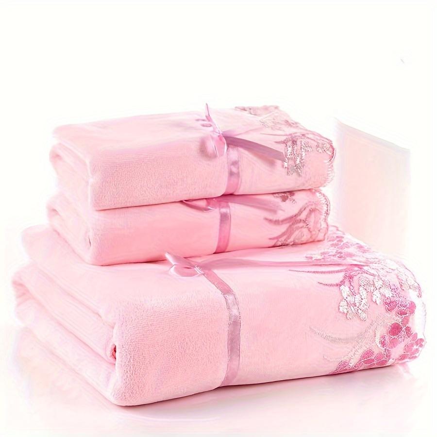 Luxury 3-Piece Set Lace Edge Super Fine Fiber Towels - Ultra Soft, Quick Dry with No Fading Bath Towel Mixed Fabric, Machine Washable