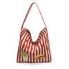 Korean casual lazy style canvas bag women's 2025 new large-capacity striped bucket bag fashionable shoulder bag