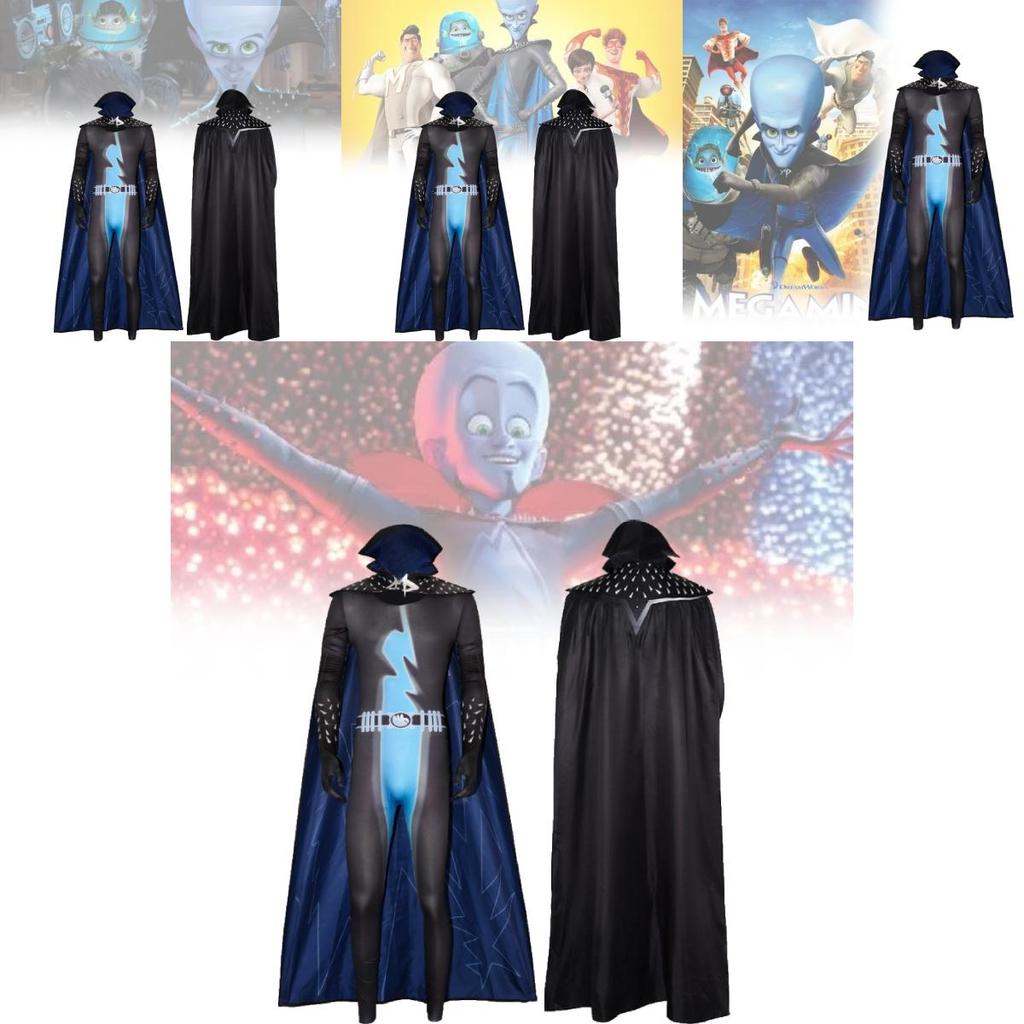 Megamind-Plüschkostüm für Superschurken-Cosplay aus kuscheligem Chenille-Stoff mit niedlichem Design. Erhältlich in verschiedenen Größen von S bis XXL.
