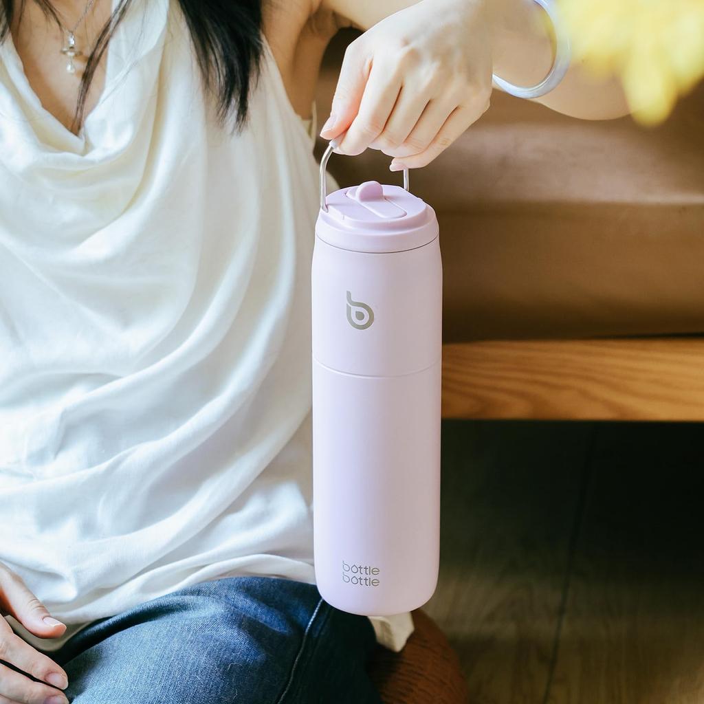 BOTTLE BOTTLE 1 Liter Vacuum Insulated Stainless Steel Water Bottle with Wide Sports Bottle for and Light Pink Straw, Handle, Leak-Proof, Mouth,