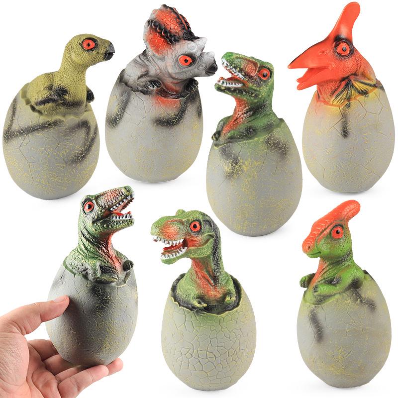 Large Soft Rubber Dinosaur Egg Model: T-Rex, Triceratops, Velociraptor & Pterodactyl Sounding Ornament Toy