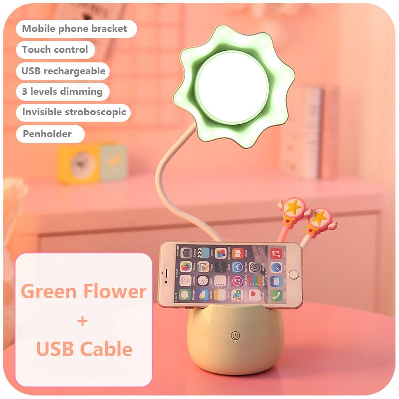 Lovely 3 Levels Dimmer Reading Table Lamp Pen Case Base Student LED Desk Lamp Girls Charge Bedside Lamp for Bedroom Studyroom