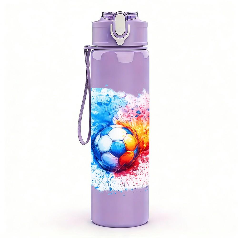 1PC Multicolor Splash Soccer Ball Print 750ml Color Plastic Sports Water Bottle Leakproof Flip Straw Lid Suitable for Sports Office Home Use