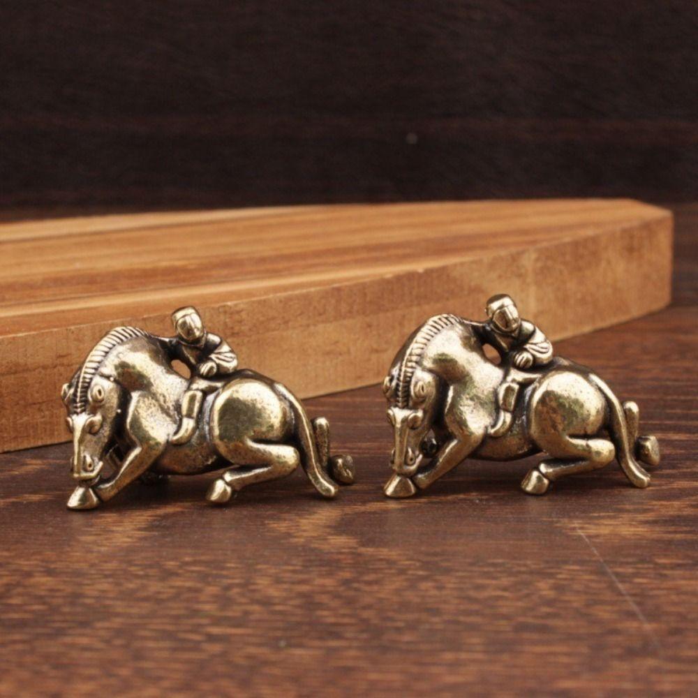 Decorative Zodiac Horse Figurine Brass Minature Horse Figurines Child Riding Horse Ornament Office