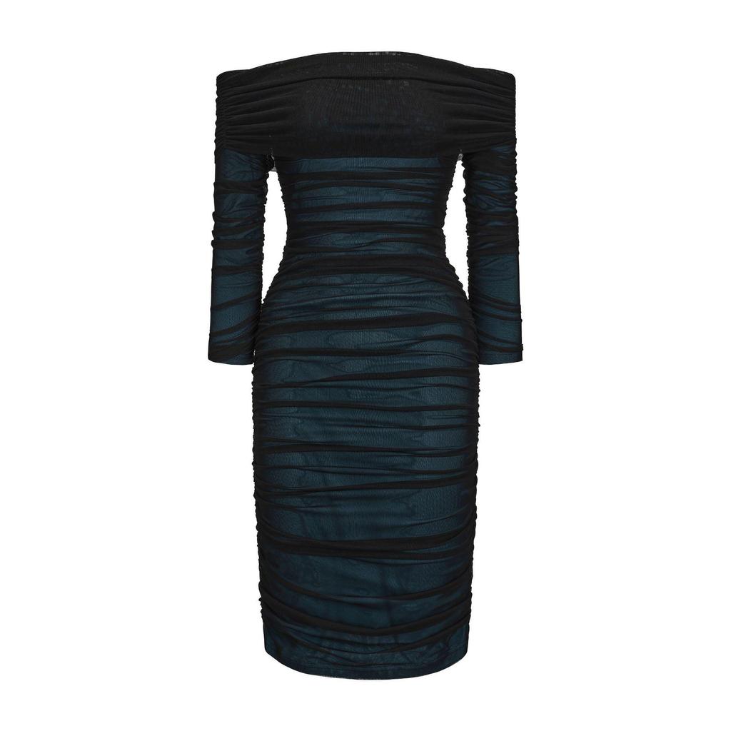 2025 Europäisches und Amerikanisches Damen Unifarbenes Off-Shoulder Schmal geschnittenes Partykleid