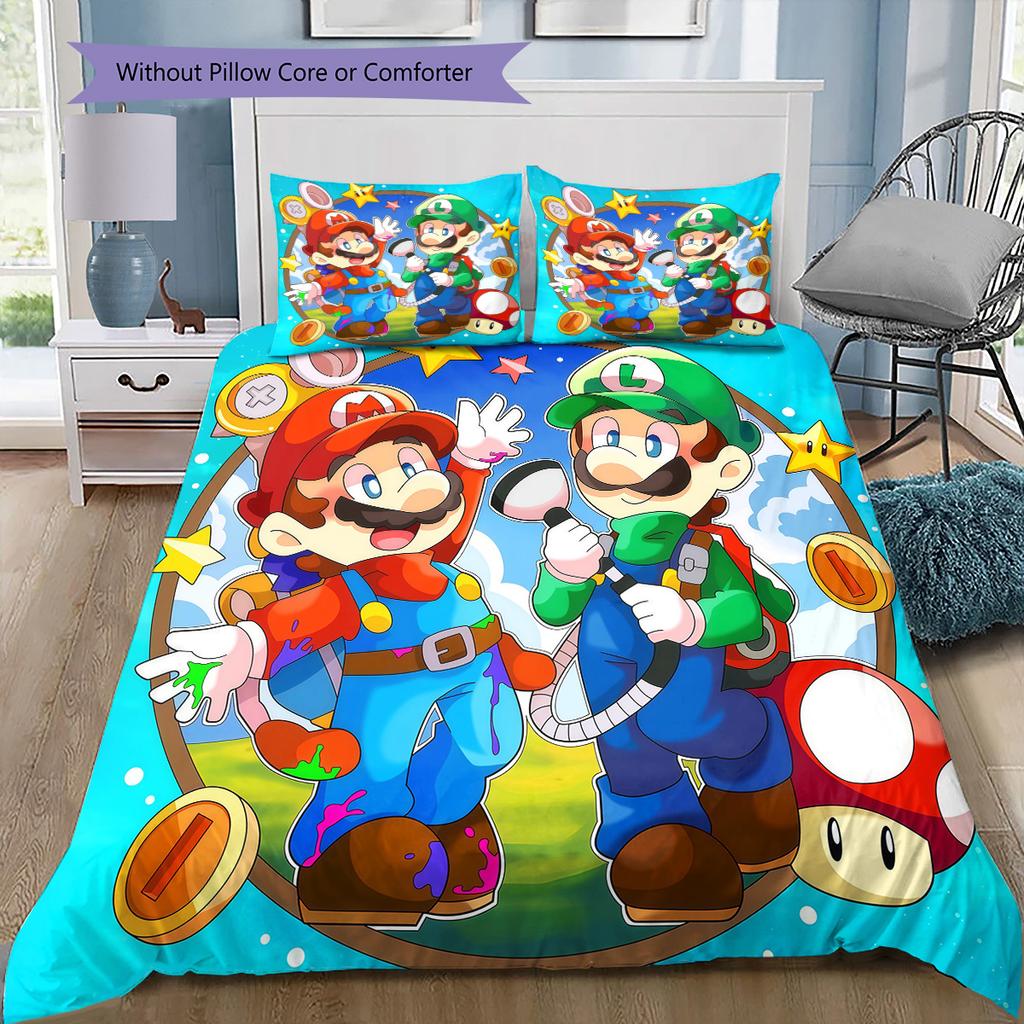 Juego de Ropa de Cama Completo de Super Mario Bros, 1 Funda Nórdica y 2 Fundas de Almohada, Adecuado para Dormitorio, Regalo Ideal para Fans