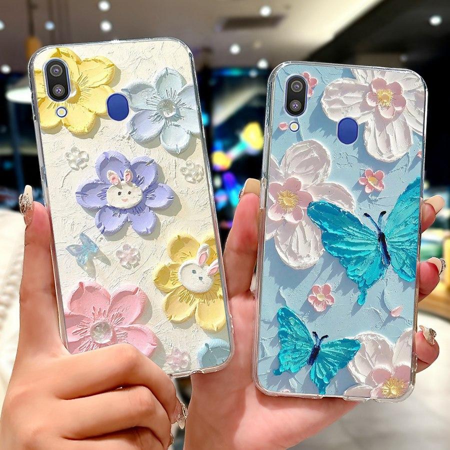 For Samsung Galaxy M20 Case SM-M205F Soft Silicone Butterfly Painted Phone Case Cover for SamsungM30 M 20 M 30 M305F Capa