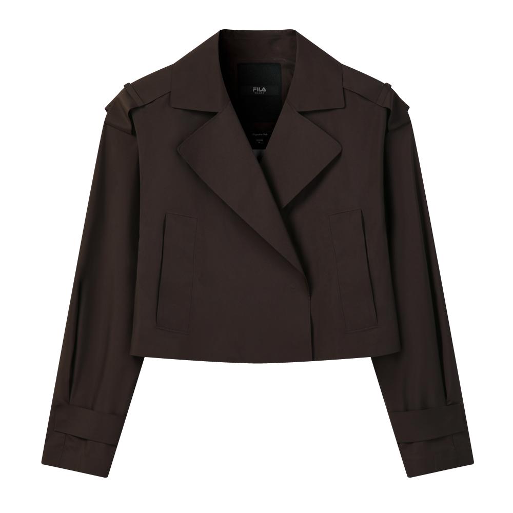 FILA Milano Series Short Fashionable Polo Collar Versatile Jacket Women jackets Dark-Brown F11W625712FBN S