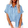 Casual Loose Women Shirt Short Sleeve Lapel Button Down Top With Pocket Tshirt Fashion Color