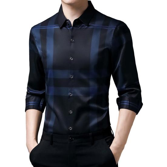 Men's Plaid Business Shirt Comfortable Stylish Commute Thin Style Outwear Men's Shirts for Spring Autumn
