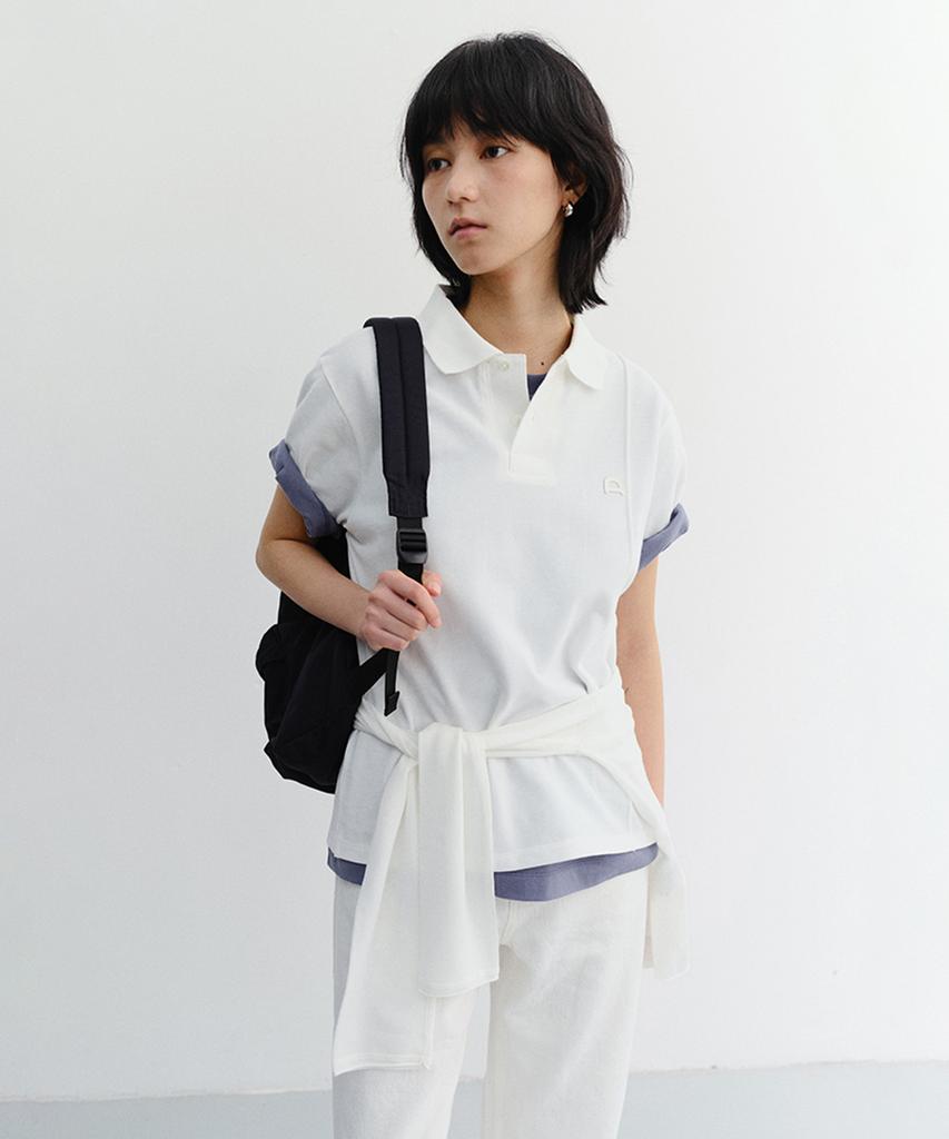 Deonseuteu Unisex Leather Logo Polo Shirt_Udts6B122_Off White