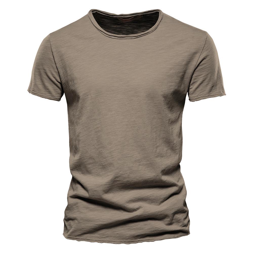 Herren Sommer V-Ausschnitt T-Shirt - Reine Baumwolle Slub, Unifarbe, Kurzarm