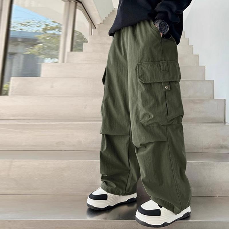 Boys Cargo Pants Children Spring Casual Trousers Children Autumn Straight Loose Pants Teenager Solid Color Wide-leg Clothing