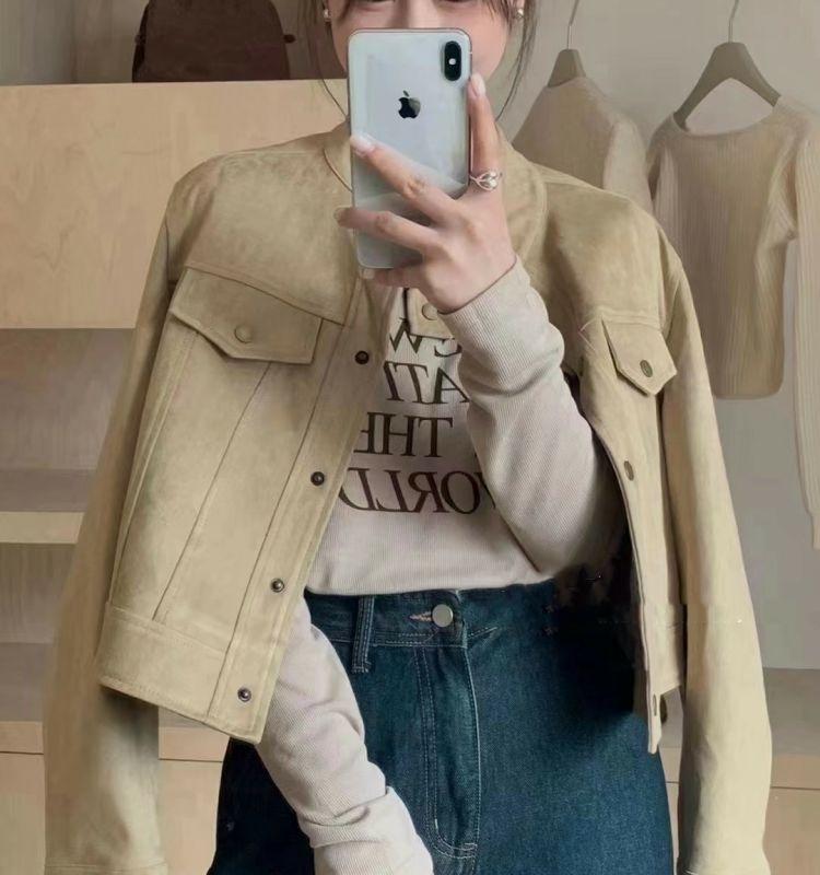 Women's Autumn-Winter Korean Style Suede Jacket - Slimming, Loose Fit, Short Length, Long Sleeves