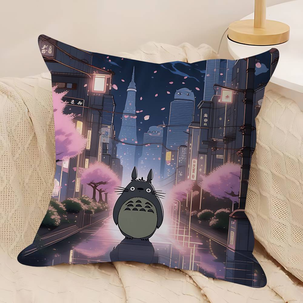 Anime M-Mein Nachbar Totoro Ahornblatt Design Kissenbezug Fröhliche Herbsternte Deko Feiertagsdeko Kissenbezug