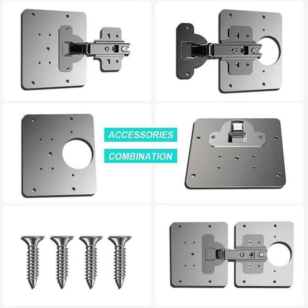 Silver Hinge Repair Plate with 4 Screws Hinge Fixing Plate  for Table Cabinet Window Door