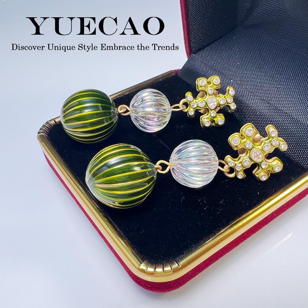 TB Retro Earrings: High-End, Light Luxury with Gold-Plated Copper, Ceramic Beads, European and American Medieval Style