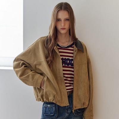 Leather Color Block Collar Fake Suede Jumper Ze11qj002nh