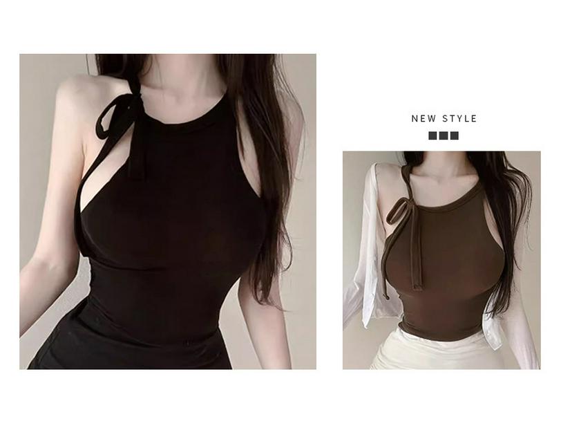 Korean Off-Shoulder Lace-Up Halter Slimming Tank for Women