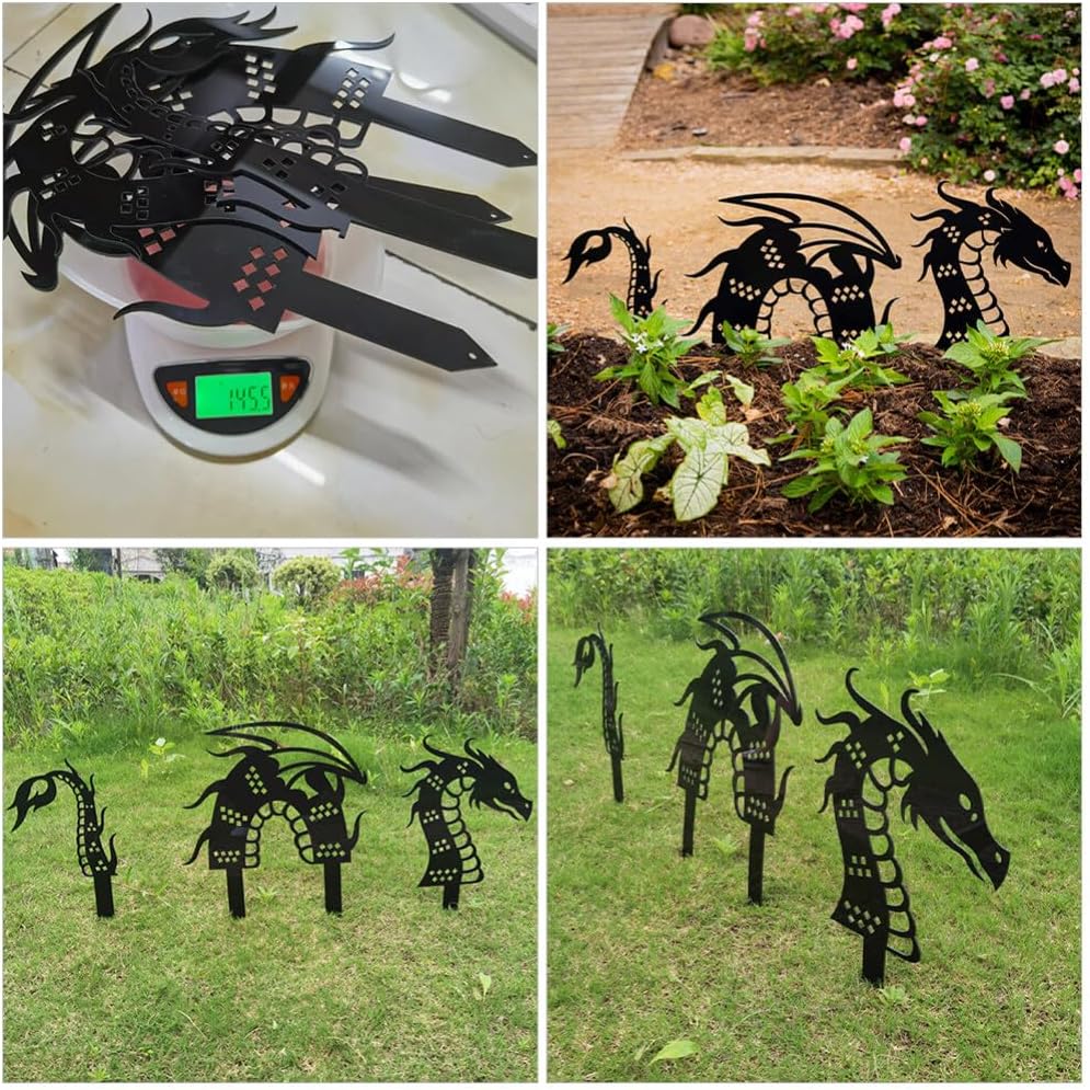Acrylic Dragon Garden Stakes Set of 3, Decorative Yard Ornaments for Patio, Yard, Walkway, and Garden Decor, 11.41 X 6.29 X 0.19 Inch