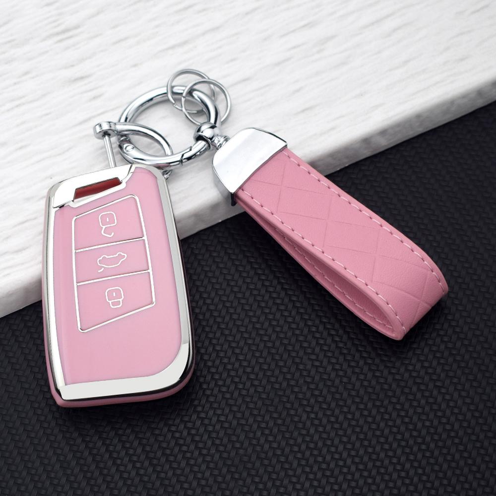 Anti-scratch TPU Car Key Case Cover for Volkswagen VW Passat B8 Magotan Skoda Superb A7 Key Fob Shell with Keychain Accessories