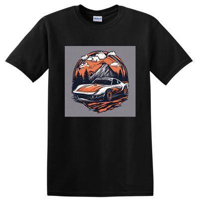 Vintage Auto Berglandschaft T-Shirt Grafik-Tee Abenteuer Draußen Autos
