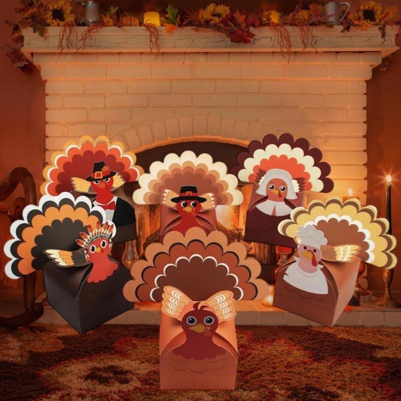 Packung mit 12 Geschenkboxen aus Papier mit Thanksgiving-Truthahn-Motiv für Feiertags-Partydekorationen und DIY-Bastelarbeiten