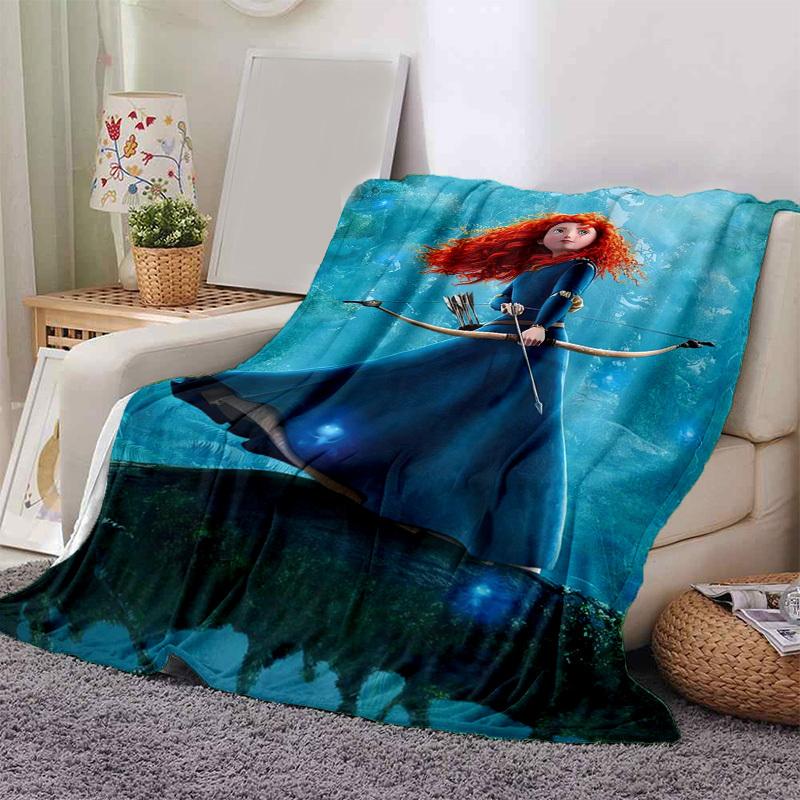 1pc. Cartoon Princess Merida Bow and Arrow Forest Theme Blanket, Soft Throw for Home Decor, Gift Idea, All Seasons Use, Blue Dress with Red Hair, Fant