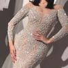 2026 European and American Spring Evening Dress: Sexy Slim Long-Sleeved Hot Stamped Skirt for Banquets