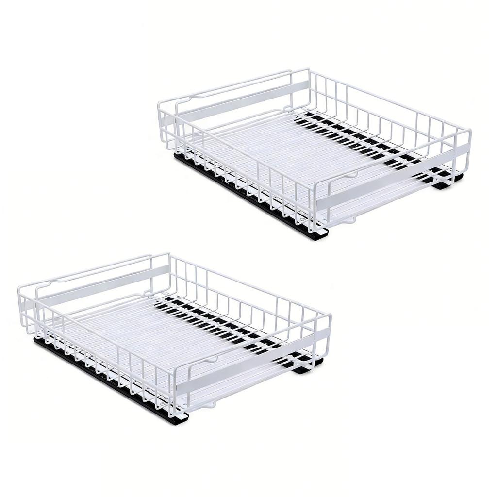 Expandable Pull Out Cabinet Organizer 3 Slide Rails Slide Out Drawer Roll Out Shelf Fix with Adhesive Screw White L and