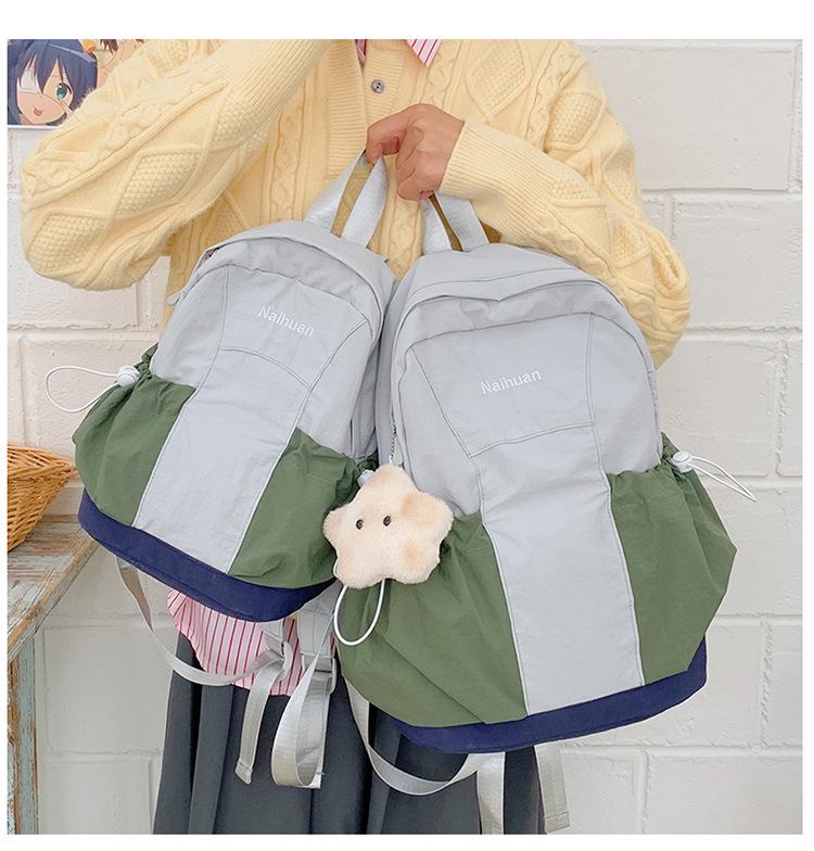 Autumn Waterproof Nylon Backpack: Versatile Color-Block Design for Students and Outings