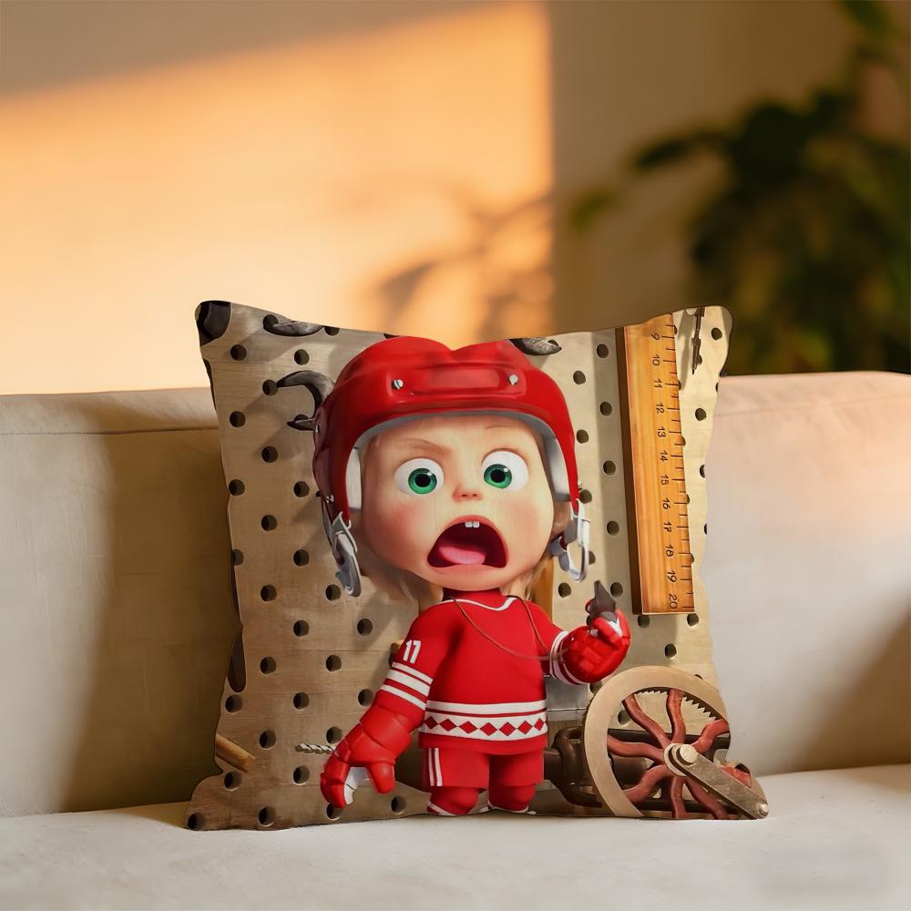 Masha And The Bear Cushion Cover Cozy Velvet Throw PillowSoft Warm Cushion For Sofa Bed