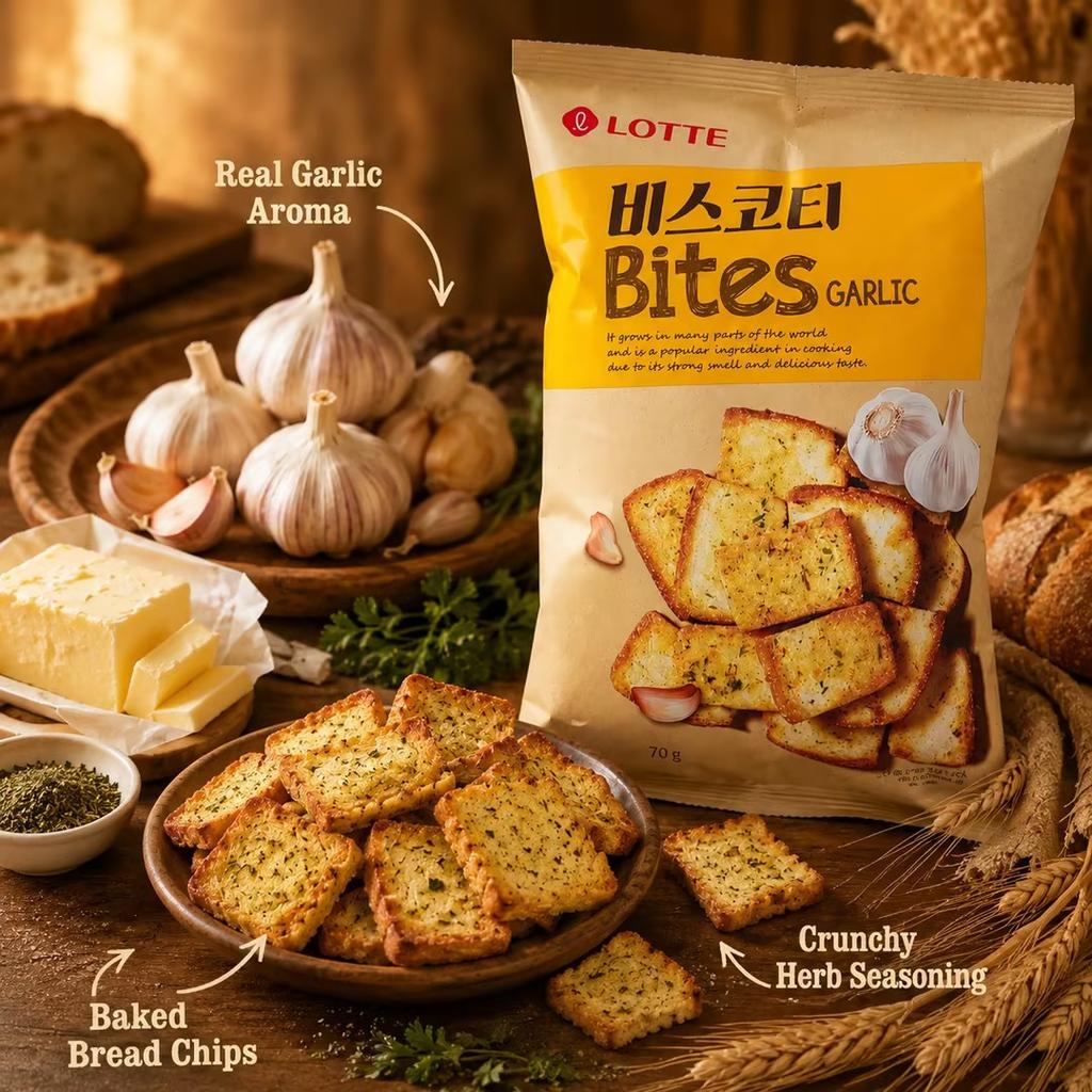 Chips de Pan Horneado con Sabor a Ajo Lotte 70g