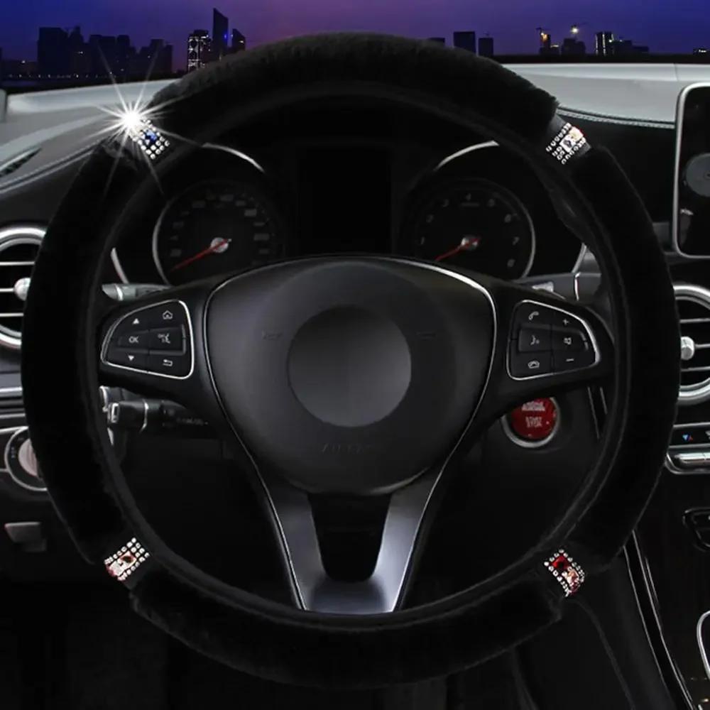 Universal 37-38 cm de diâmetro macio pelúcia strass capa de volante de carro acessórios interiores capa de direção estilo de carro