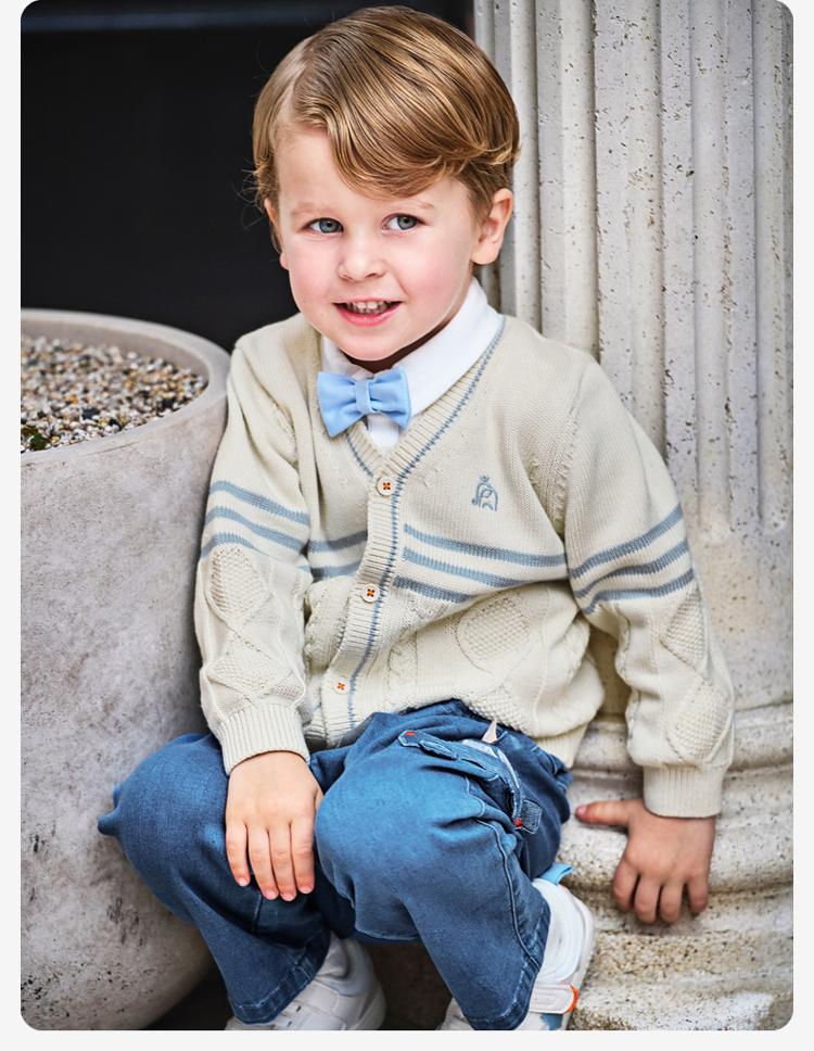 David Bella Boys' Sweater Autumn Dress Children's Stylish Knitted Sweater Baby Pure Cotton Coat Cardigan