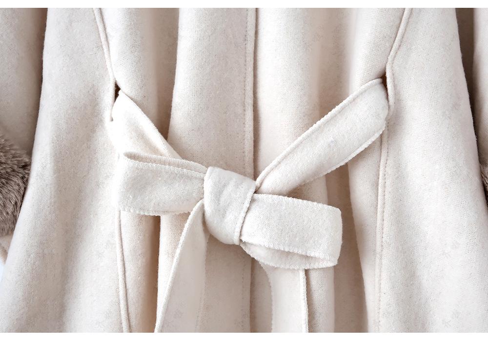 Women's Fox Fur Collar Wool Cape - Lace-up, Plus Size, Autumn/Winter Shawl.