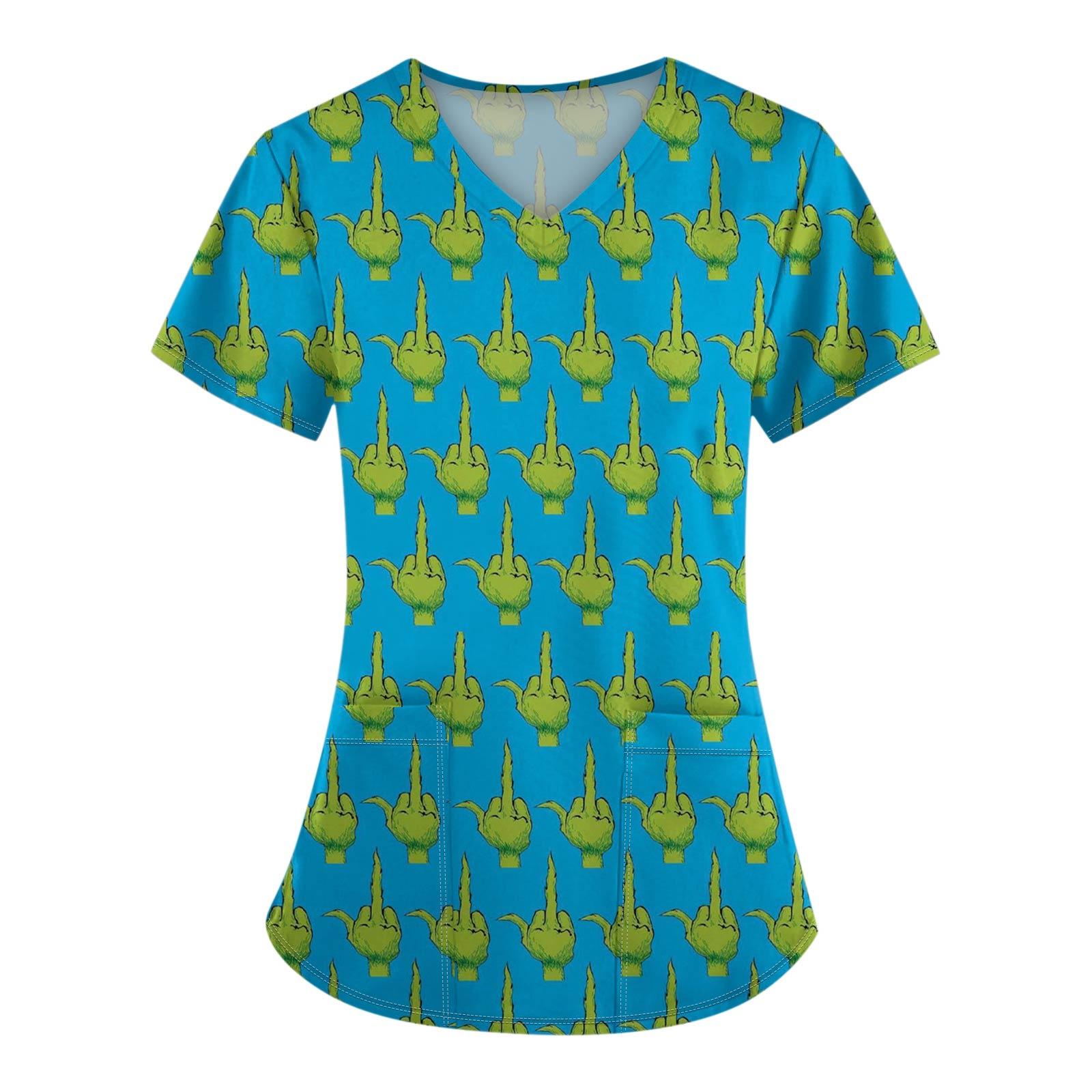 

Женские модные топы с короткими рукавами и V-образным вырезом с принтом, рабочие футболки с карманами XXXXL синий