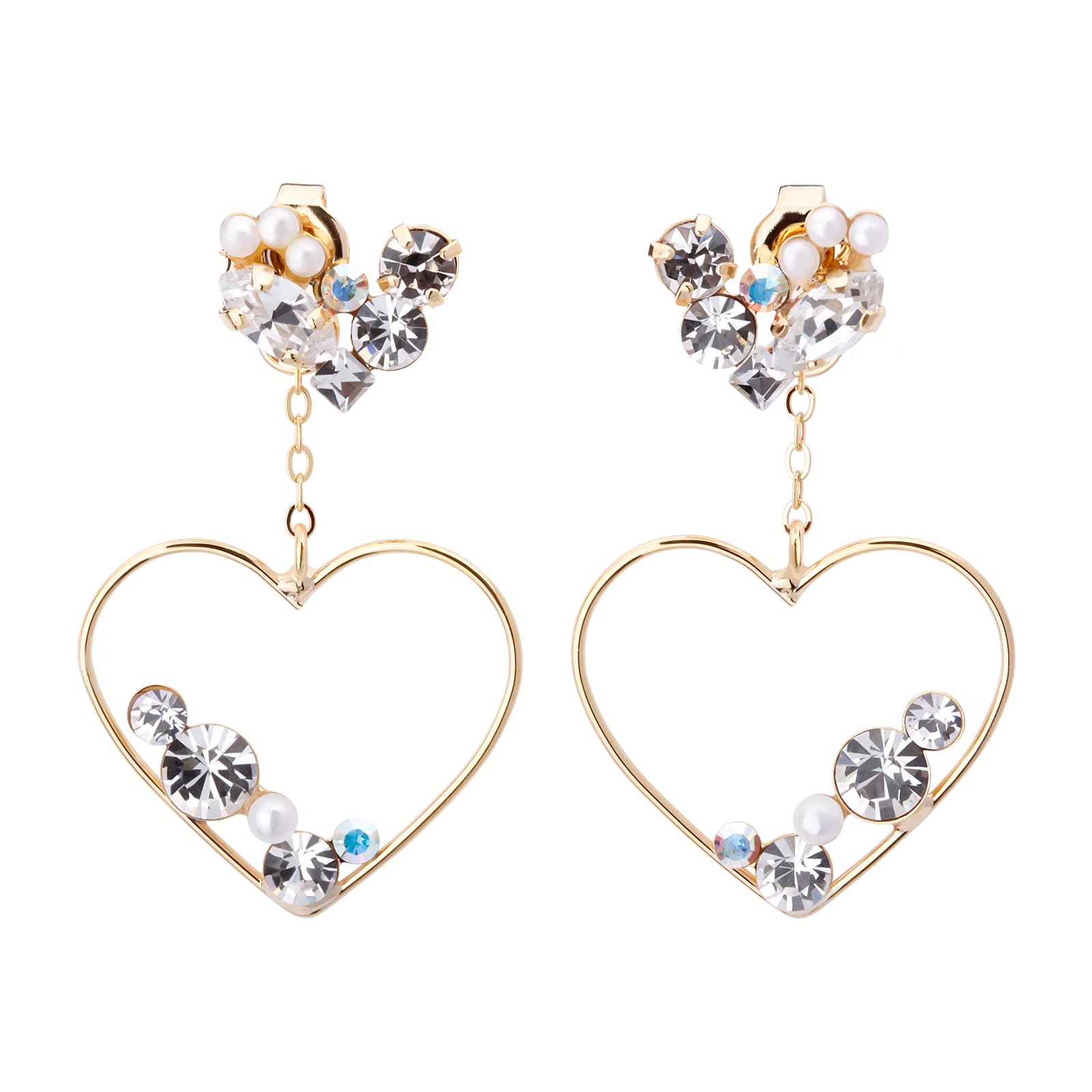 

LOKUMI Earrings Made in Japan Preciosa Crystal Hypoallergenic Heart Bijou Back Catch Earrings Large Swing Simple Popular Dangling Heart Earrings Back