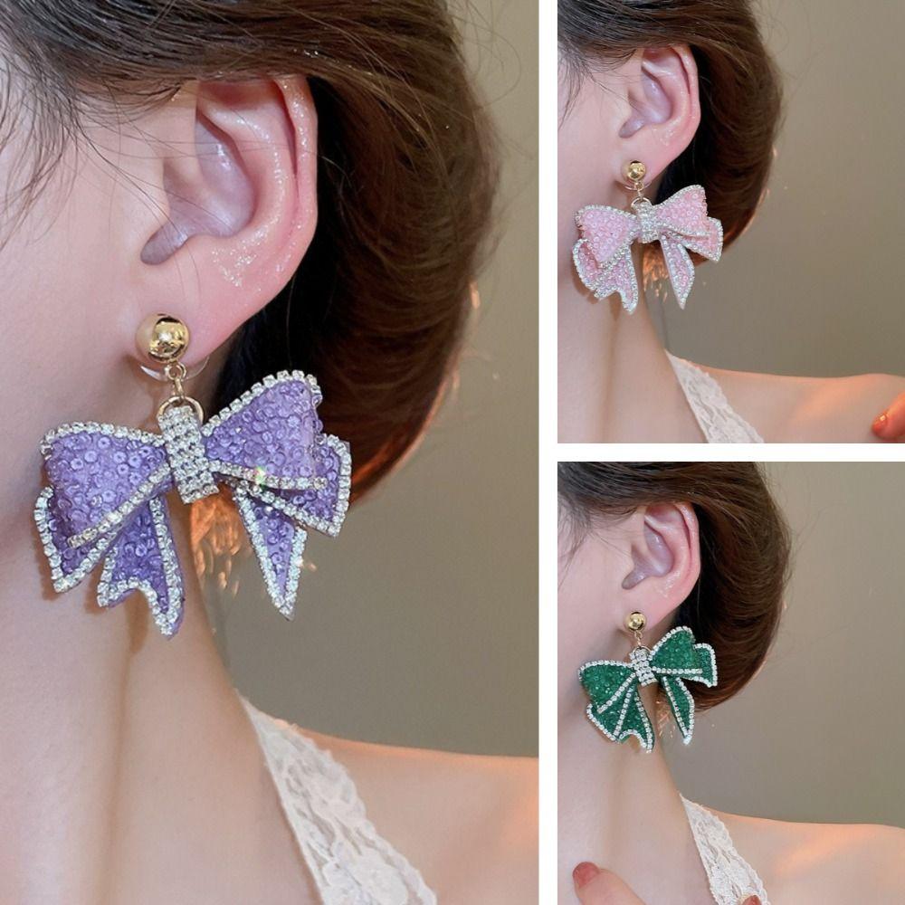 Ear Jewelry Sweet Stud Earrings Zircon Bowknot Dangle Earrings Crystal Bow Earrings Wedding