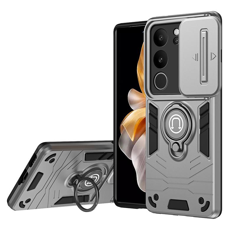 For VIVO S17 Black Armor Magnetic Ring Bracket Phone Cases For VIVO S17 Pro Hard PC Heavy Duty Anti Fall Cover For VIVO S17 Case