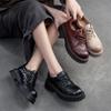 Johnature Vintage Genuine Leather British Style Pumps Versatile Thick Sole Lace-up Women's Shoes