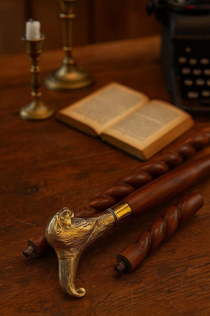 Royal Brass Handle Walking Stick – Vintage Engraved Wooden Cane Gift