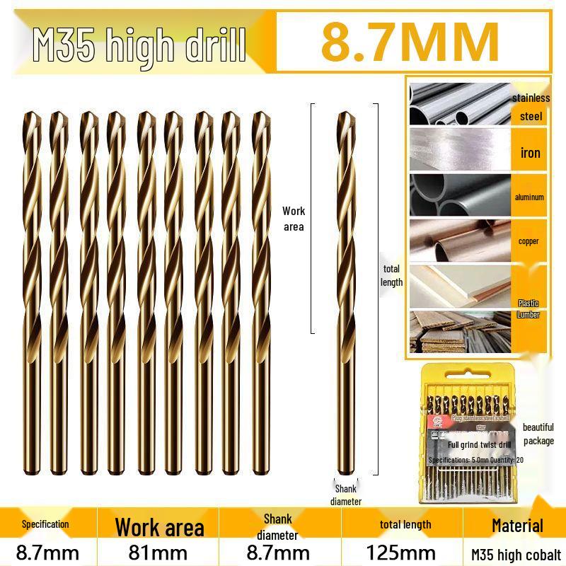 Burghiu elicoidal M35 Cobalt pentru tablă metalică din oțel inoxidabil de înaltă duritate.