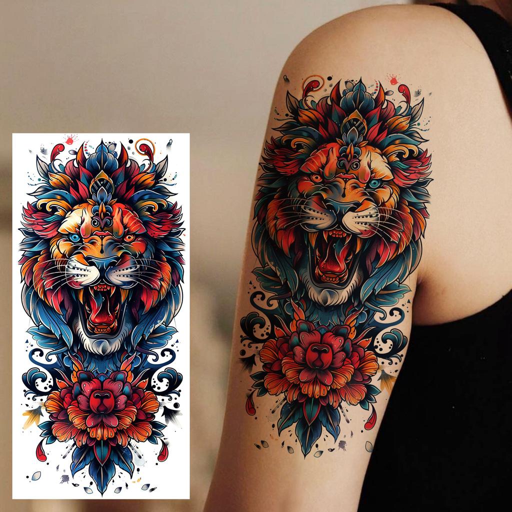 1 Blatt Kreative Malerei Drache Löwe Temporäre Tattoos für Männer Frauen Erwachsene Körperkunst Wasserdichte Realistische Fake Tattoo Aufkleber