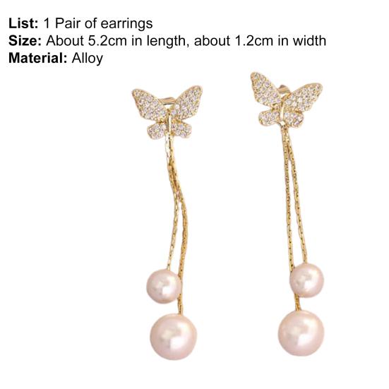 1 Paar Hängeohrringe Schmetterlinge Lange Quasten Schmuck Funkelnde Faux-Perlen Stecker für Bankett