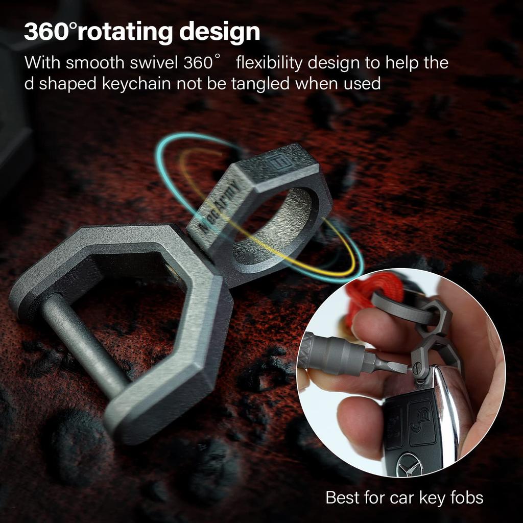 CH5 Titanium Rotating D Type Key Utility Key Ring with Screw Car Key Tool Key Ring Convenient for Daily [MecArmy] Ring, Shackle, Carrying-L